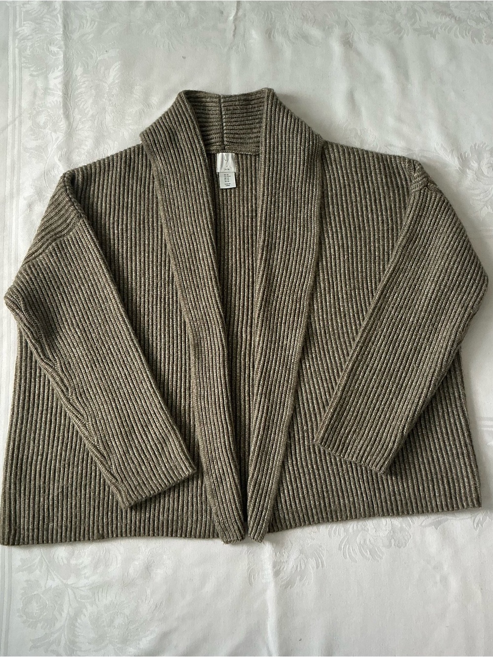 Joie Taupe Ribbed Knit Shawl Collar Open Cardigan size M Cozy